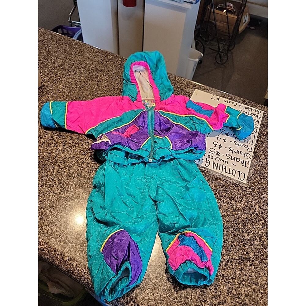 Vintage 12 Months Double Trouble Swishy Track Suit 2 Piece Neon Aqua Pink Purple